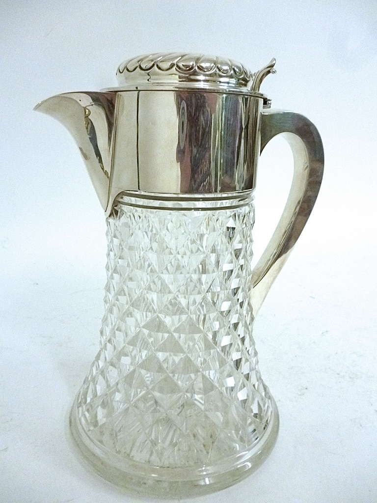 19th Century Victorian Silver Mounted Crystal Lemonade Jug - Heath & Middleton, London 1891