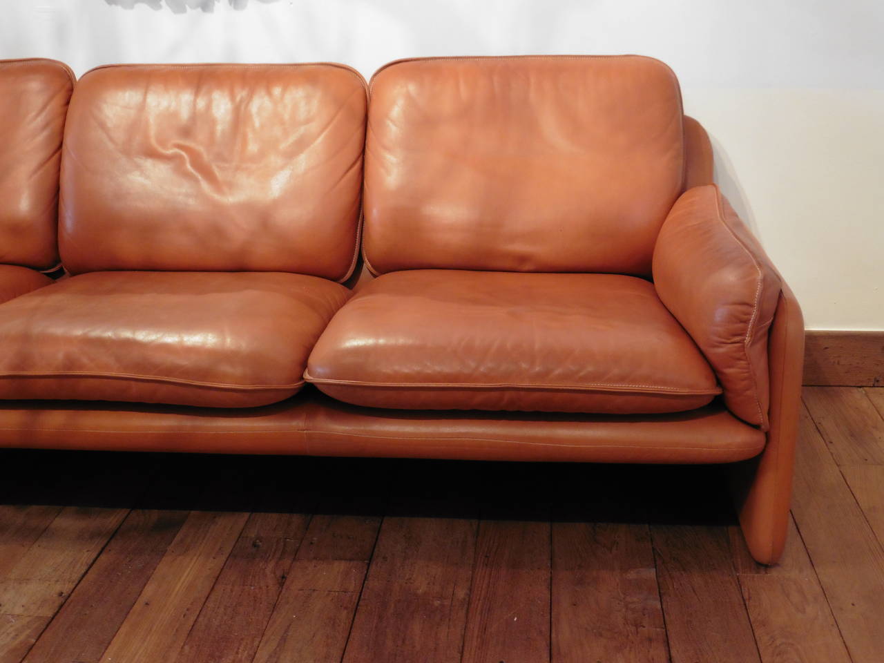 De Sede ThreeSeat Cognac Aniline Leather Sofa, circa 1970 For Sale at