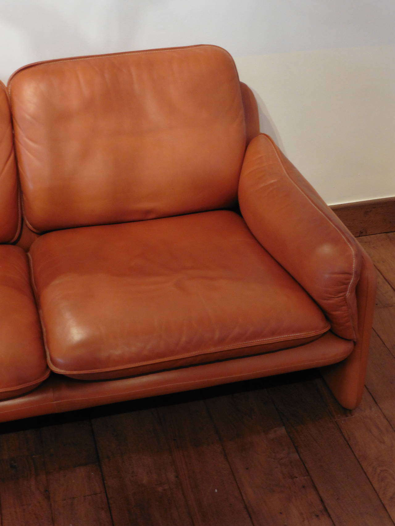 De Sede ThreeSeat Cognac Aniline Leather Sofa, circa 1970 For Sale at