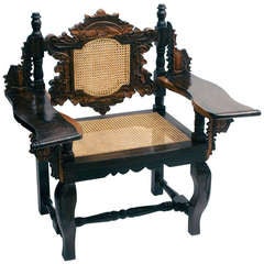 Antique Eclectic Ceylonese Carved Ebony Armchair c1900