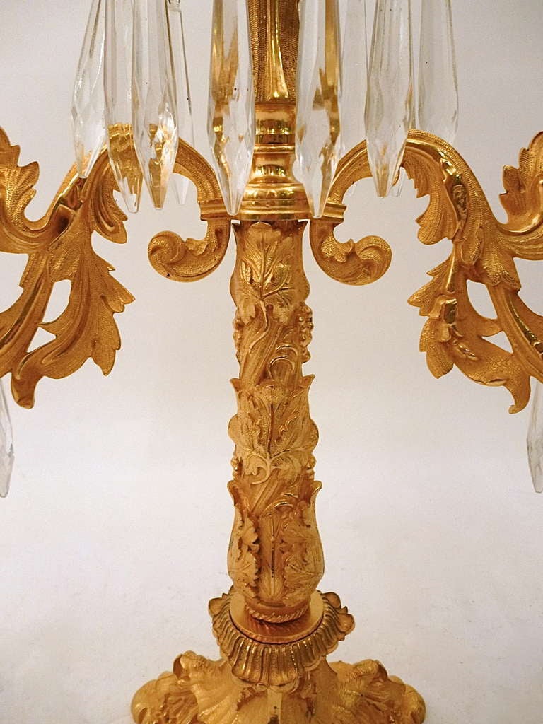 British English Late Regency Gilt Bronze Candelabra & Matching Candlesticks