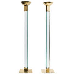 Pair of Italian Glass & Gilt Brass 'Laser' Uplighters by Max Baguara c.1979