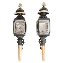 Pair of Anglo Indian Brass Coach Lanterns, Early 20th Century