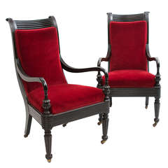 Pair of Anglo-Celanese Regency Style Carved Ebony Armchairs, circa 1860
