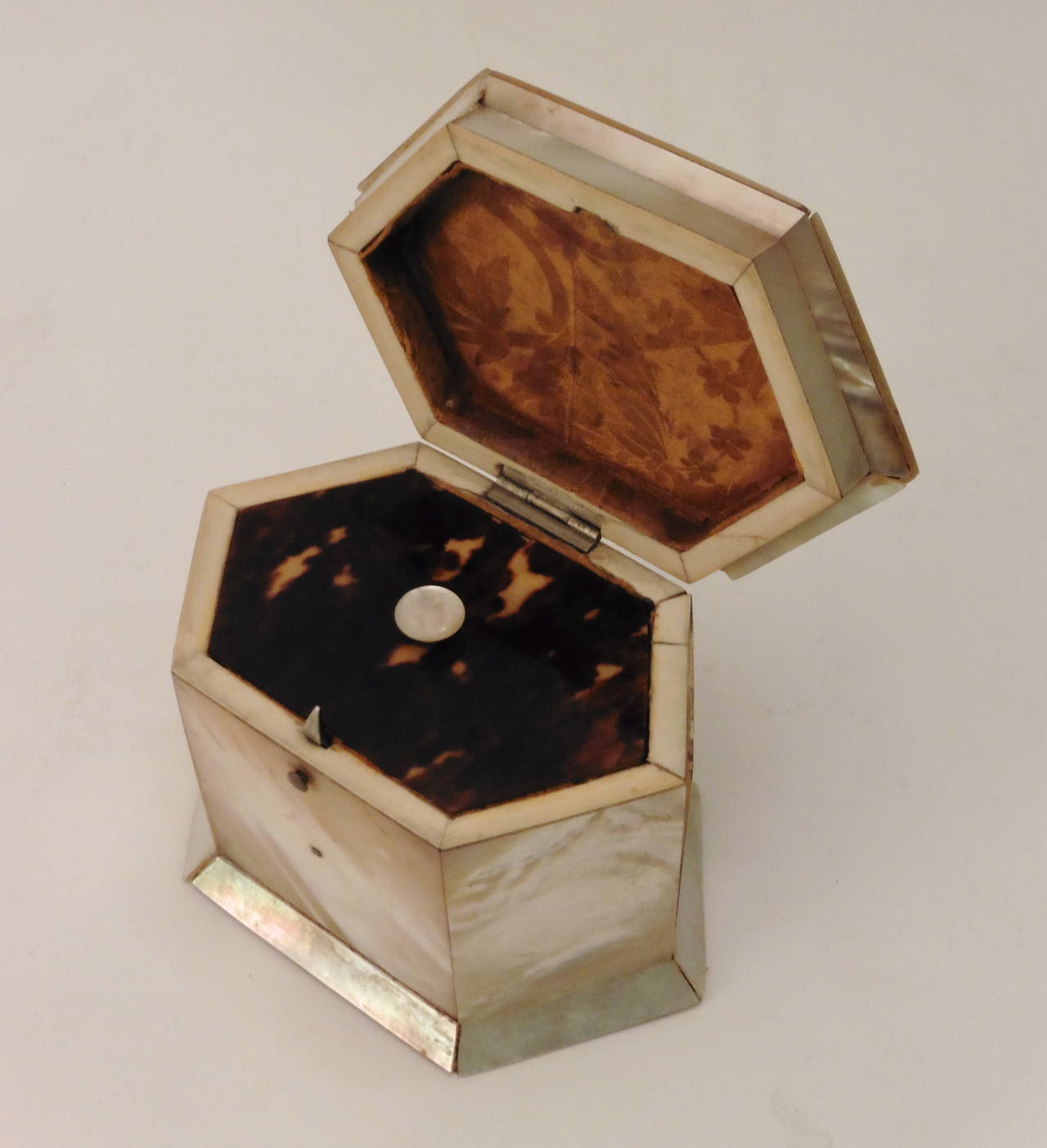 English Victorian Mother-of-Pearl Veneered Tea Caddy, circa 1850 In Good Condition In London, GB