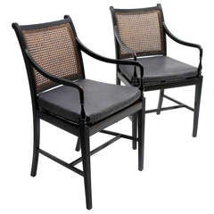 Pair Georgian Style Anglo Indian Rosewood Caned Armchairs c.1840