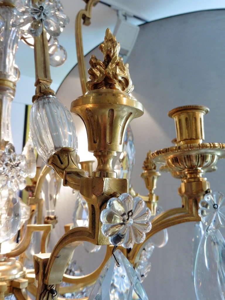 20th Century French Gilt Bronze and Crystal, Neoclassical Eight Light Chandelier