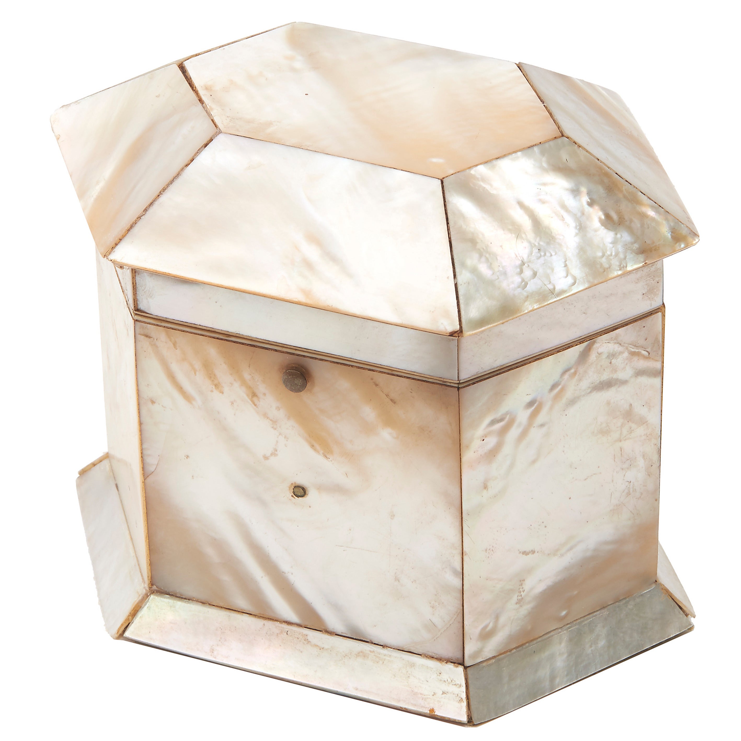 English Victorian Mother-of-Pearl Veneered Tea Caddy, circa 1850