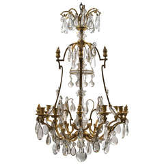 French Gilt Bronze and Crystal, Neoclassical Eight Light Chandelier