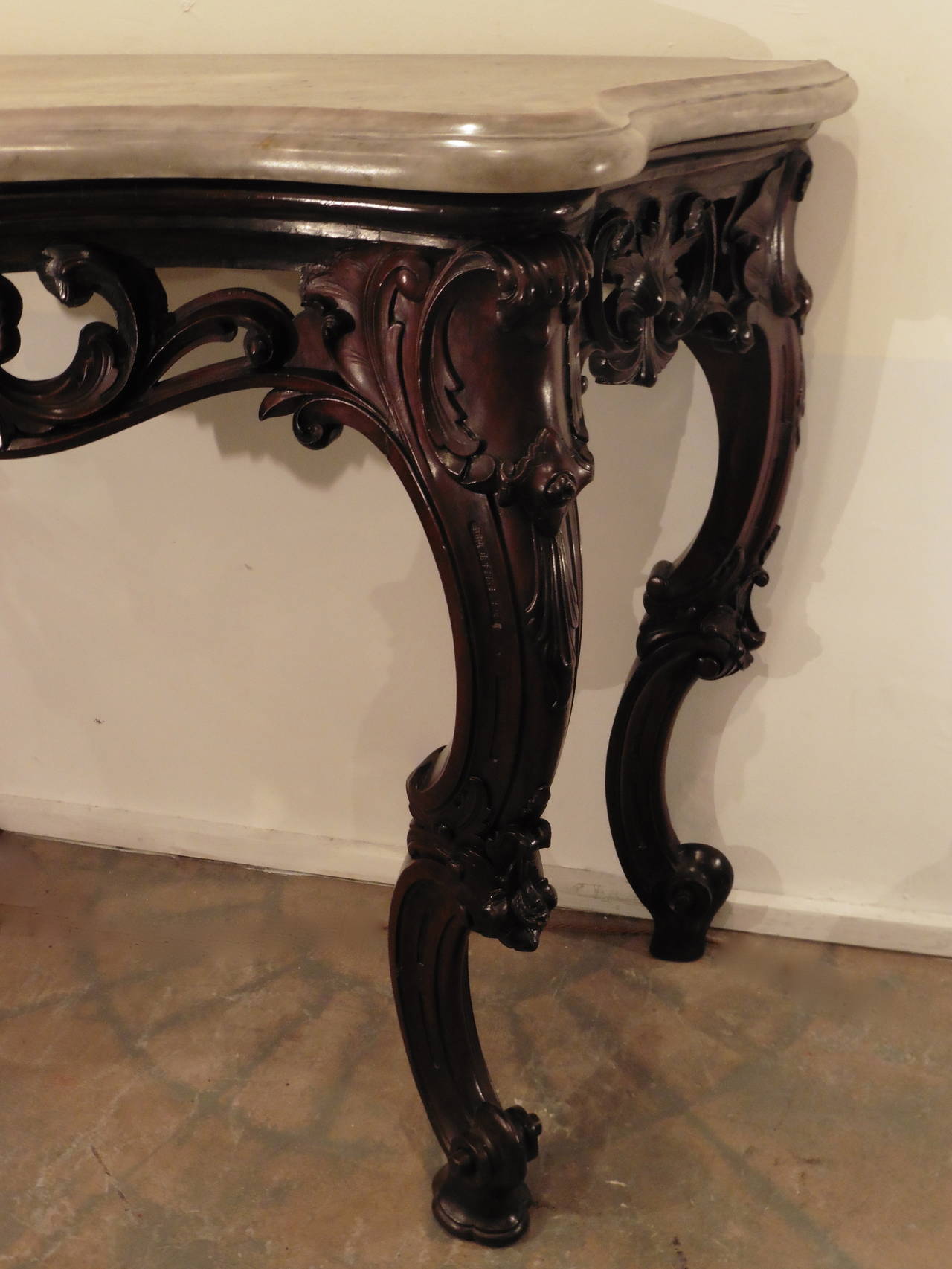 Anglo-Indian Ebonized Mahogany Rococo Style Console Table, circa 1860 For Sale 1