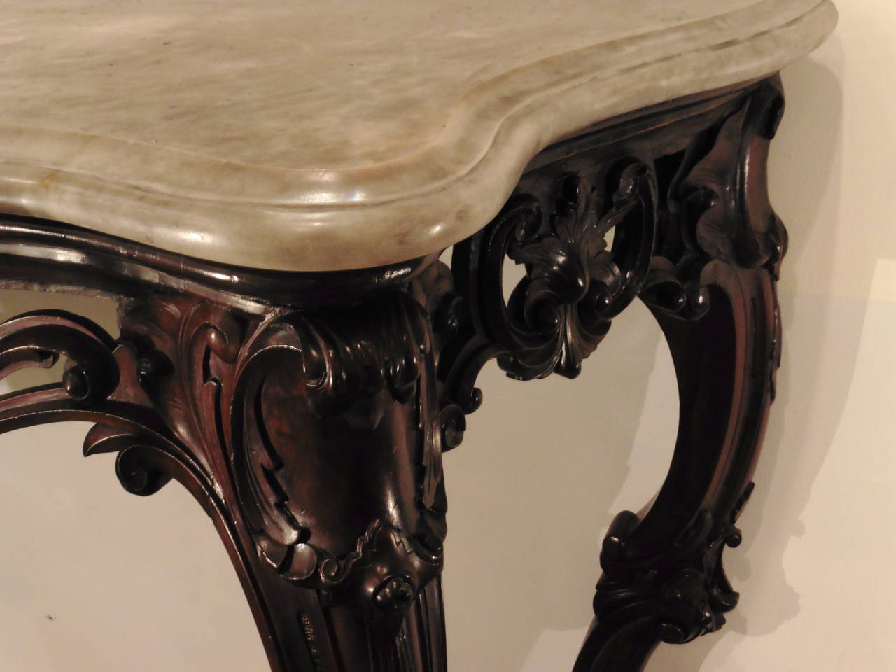 19th Century Anglo-Indian Ebonized Mahogany Rococo Style Console Table, circa 1860 For Sale