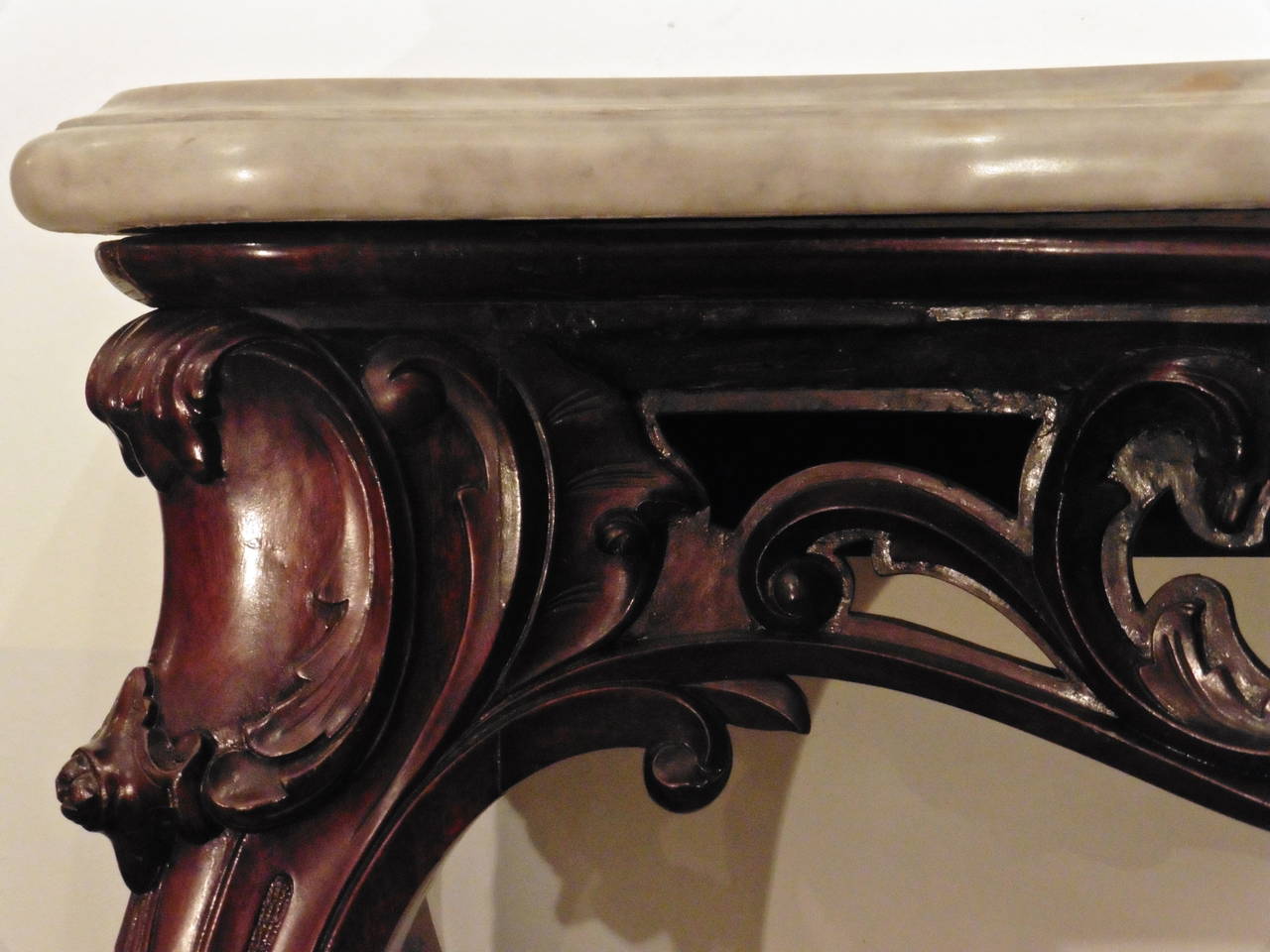 Anglo-Indian Ebonized Mahogany Rococo Style Console Table, circa 1860 For Sale 4
