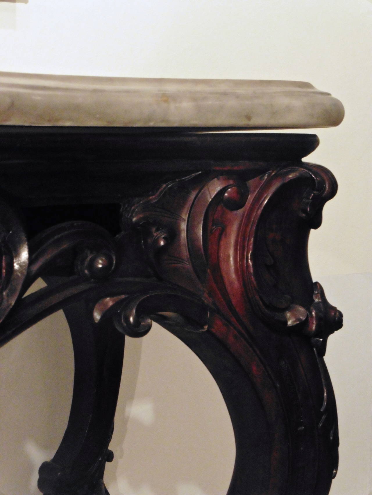 Anglo-Indian Ebonized Mahogany Rococo Style Console Table, circa 1860 For Sale 5