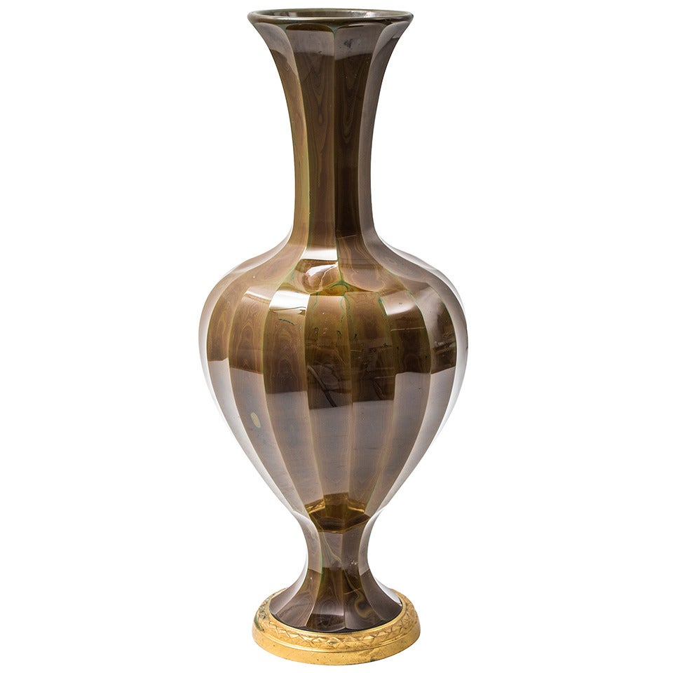 Large and Rare Bohemian Facet Cut Lithyalin Glass Baluster Vase ca.1860