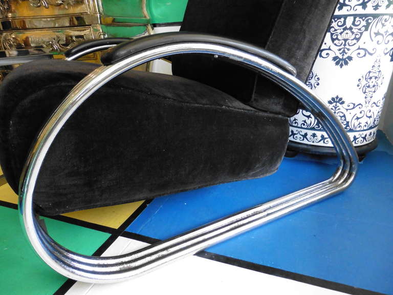 Mid-20th Century Pair of American Art Deco Chrome “Triple Band” Lounge chairs by K.E.M Weber