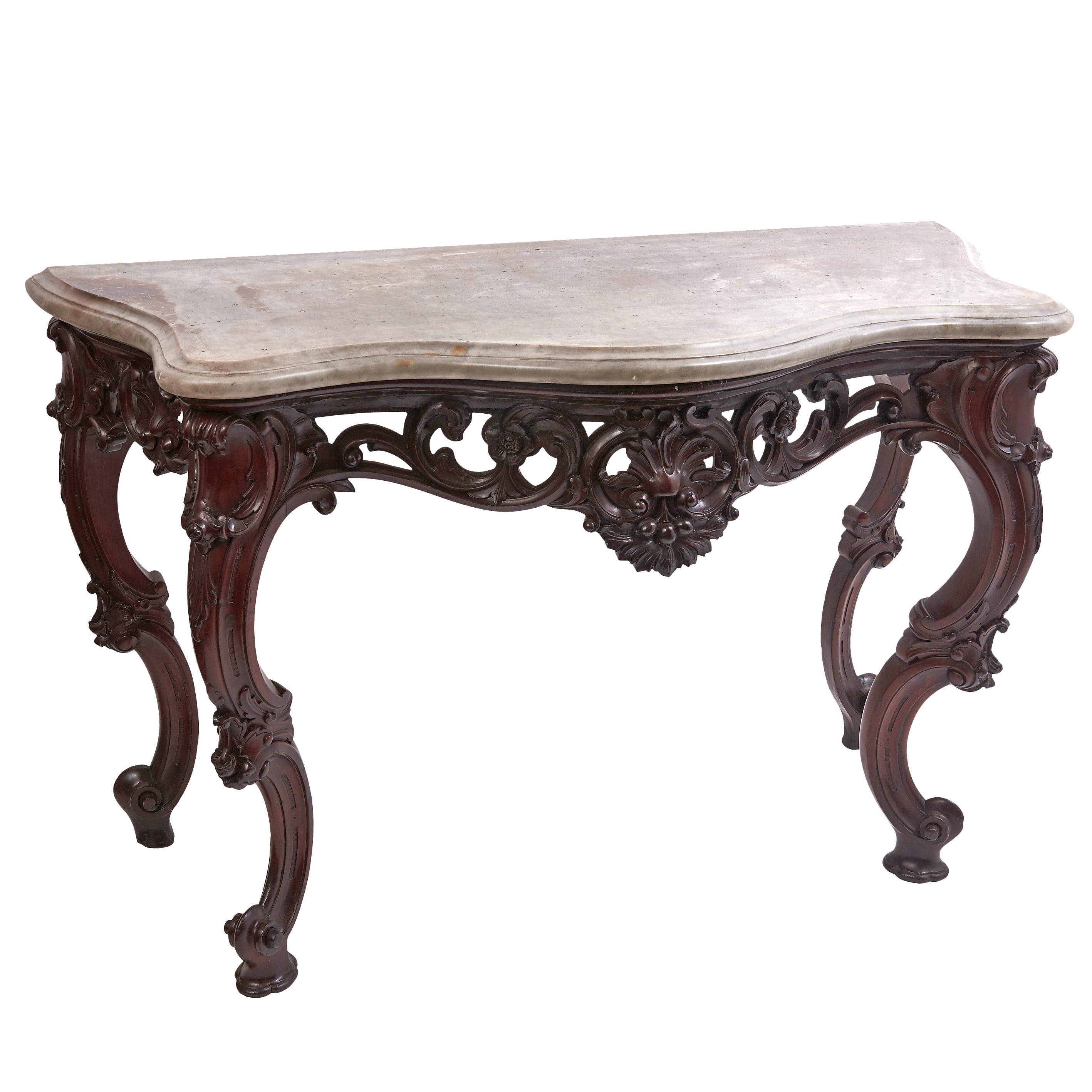 Anglo-Indian Ebonized Mahogany Rococo Style Console Table, circa 1860 For Sale
