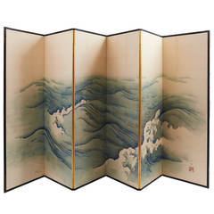 Japanese Six Fold Paper Screen, circa 1880