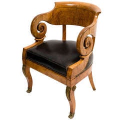 French Charles X Burr Elm Desk Chair - attributed to JJ Werner c1830