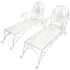 Pair of Victorian Painted Ironwork Adjustable Chaises Longues, circa 1890