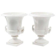 Pair of French Paris Porcelain Campana Shaped Urns c.1850