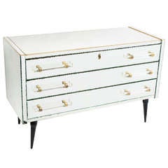 Italian Mirrored Commode with Brass Mounts and Glass Rod Handles c.1970