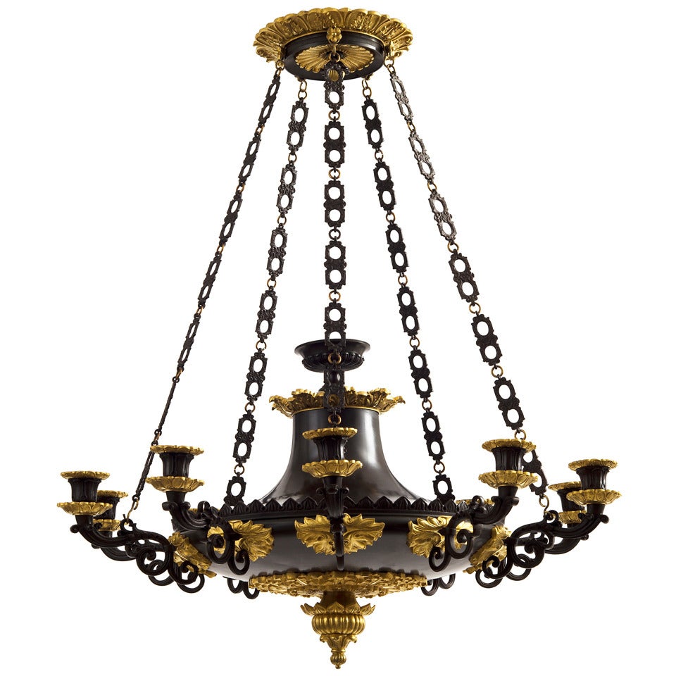 French Empire Neoclassical Bronze and Ormolu Ten-Light Chandelier, circa 1820