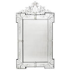 French Venetian Style Engraved Rectangular Mirror with Foliate Crest, circa 1880