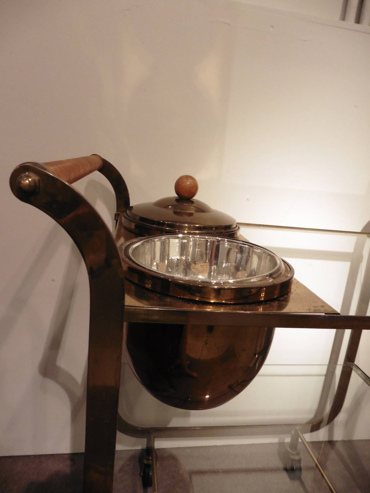 Mid-20th Century American Bronze Drinks Trolley with Thermos Ice Buckets, circa 1940