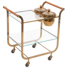 Vintage American Bronze Drinks Trolley with Thermos Ice Buckets, circa 1940