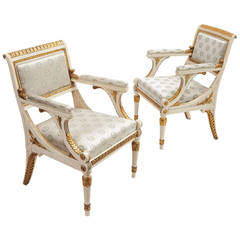 Pair of Italian Neoclassical Parcel-Gilt Armchairs, circa 1900