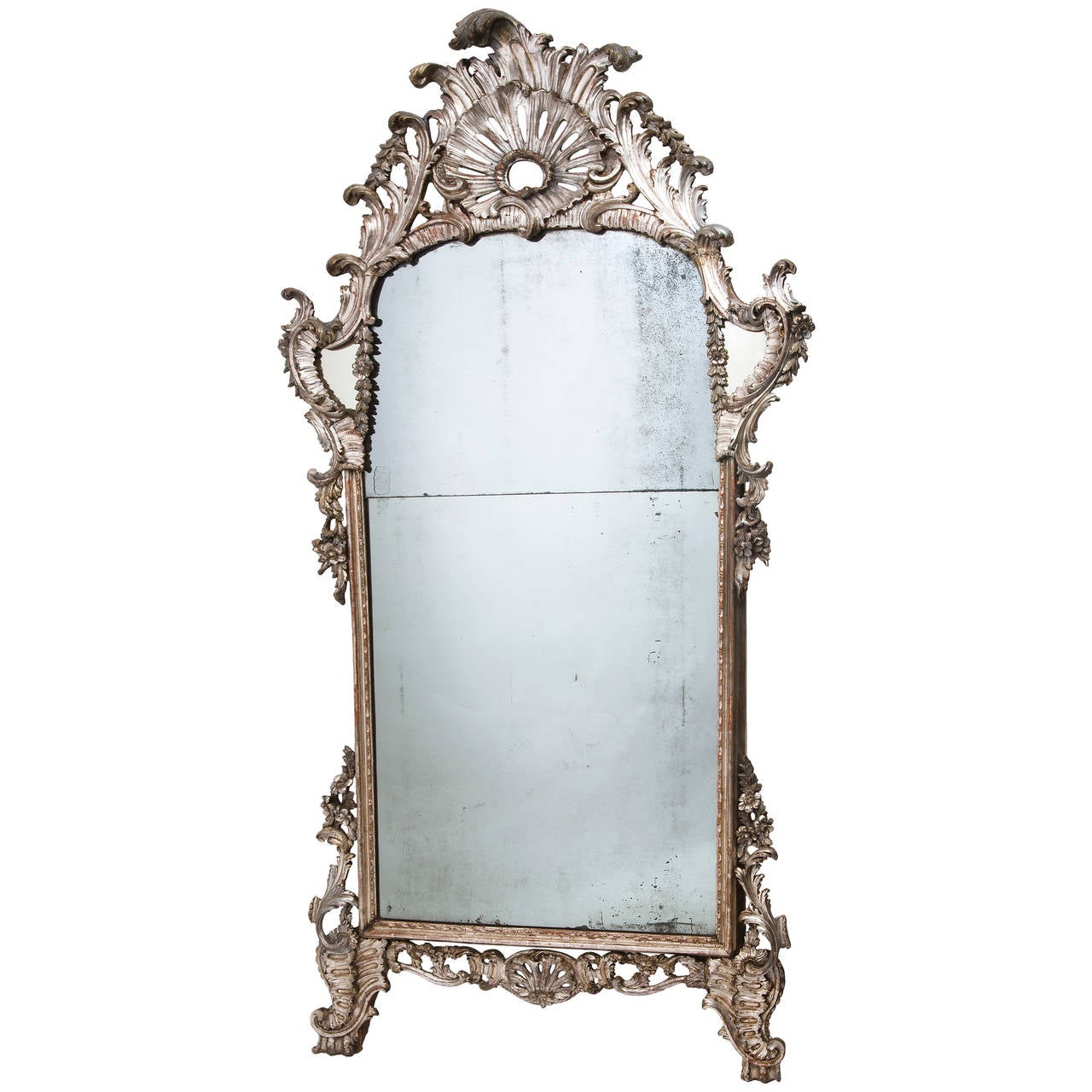 Large Silver Leaf Italian Rococo Style Mirror, circa 1820 at 1stdibs