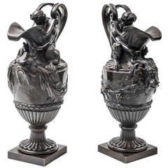 Pair of French Bronze Ornamental Ewers Representing Wine & Water. c.1880