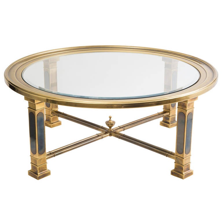 American Neoclassical Brass Circular Coffee Table by Mastercraft