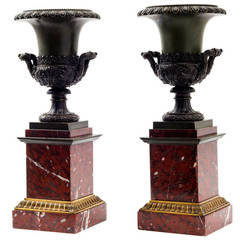 Pair of French Empire Style Bronze Campana Shaped Urns 1