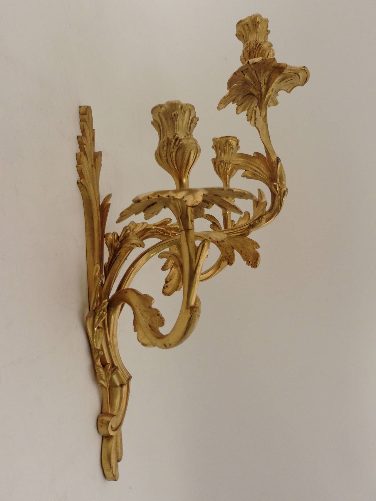 Pair of French Rococo Ormolu Foliate Sconces c.1860.