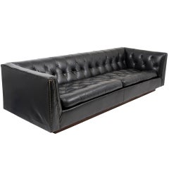 Large English Black Leather Button Sofa c.1960