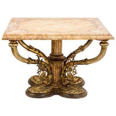 Antique Sensational North Italian Bronze & Brass Table with Faux Marble Top c.1880
