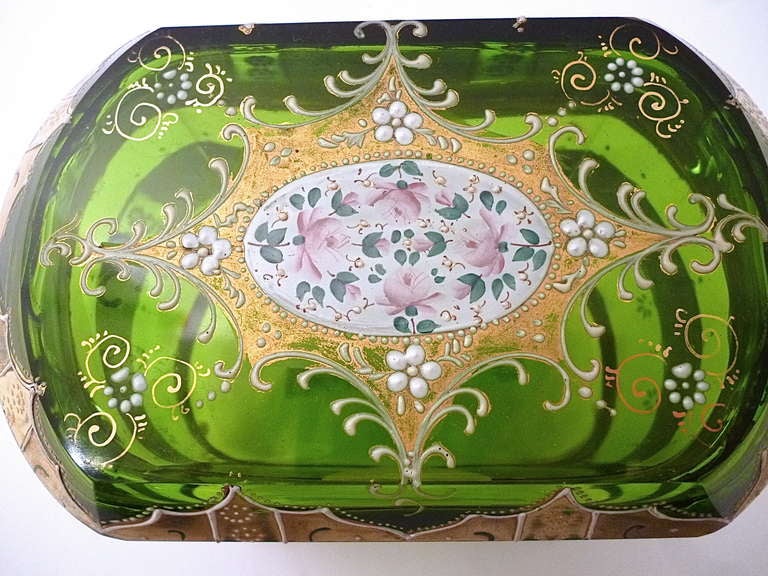 Bohemian Apple Green Casket with Enamel & Gilt Decoration c.1900