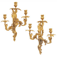 Pair of French Rococo Ormolu Foliate Sconces c.1860.