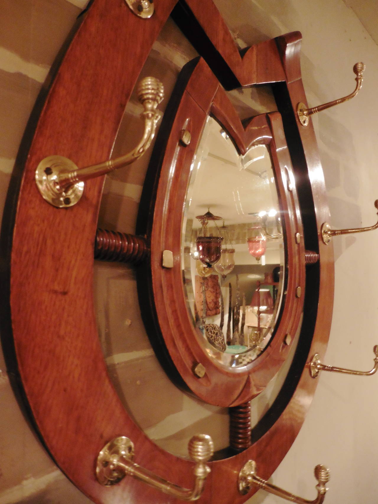 British English Oak Horseshoe Shaped Mirror, circa 1910