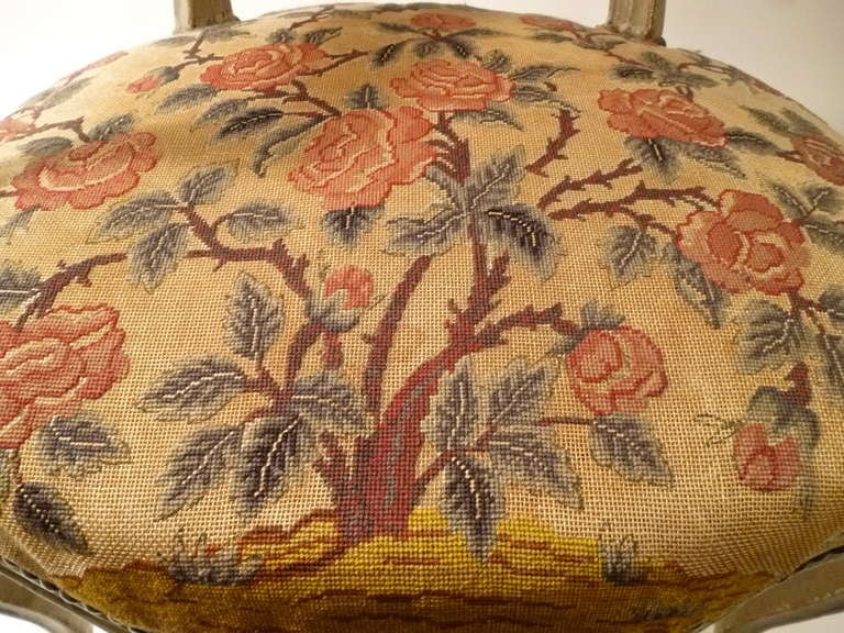 Pair of French Louis XV Painted Armchairs with Needlepoint Upholstery c.1760 1