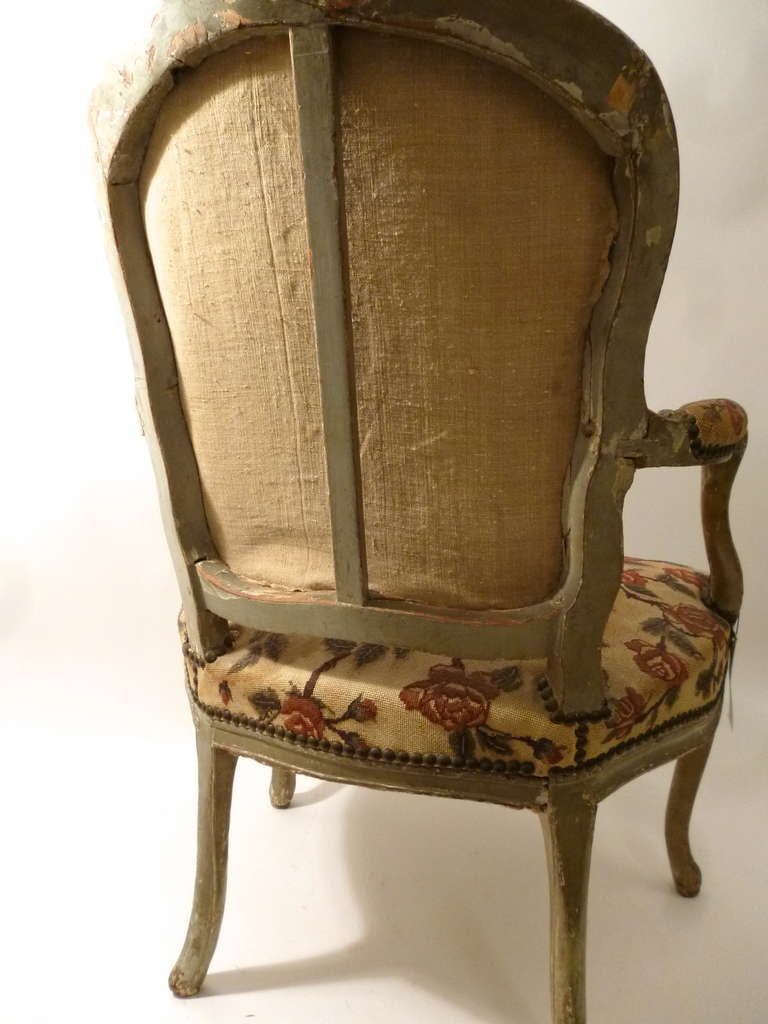 Pair of French Louis XV Painted Armchairs with Needlepoint Upholstery c.1760 3