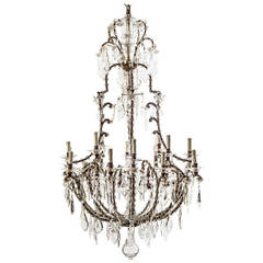 Large French Twenty-Four-Light Iron and Crystal Chandelier, circa 1950