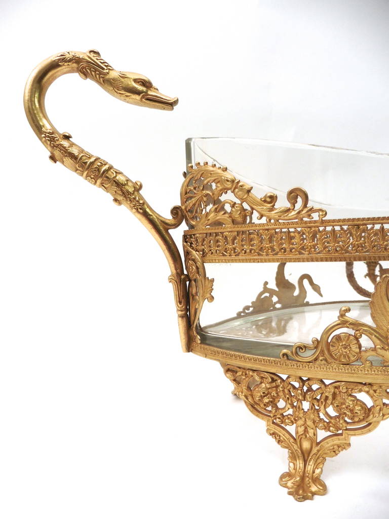 19th Century French Ormolu and Glass Oval Footed Bowl, circa 1890