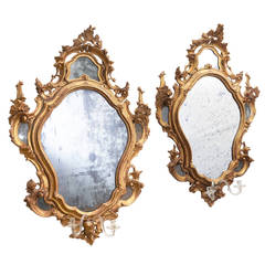 Pair of Venetian Giltwood Mirrors with Glass Candleholders, circa 1750
