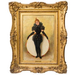 Antique 'Circus Girl' Oil on Panel by Emile Eisman-Semenowsky, French c.1900
