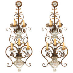 Pair of Large and Dramatic Bagues Style Wall Sconces, circa 1930