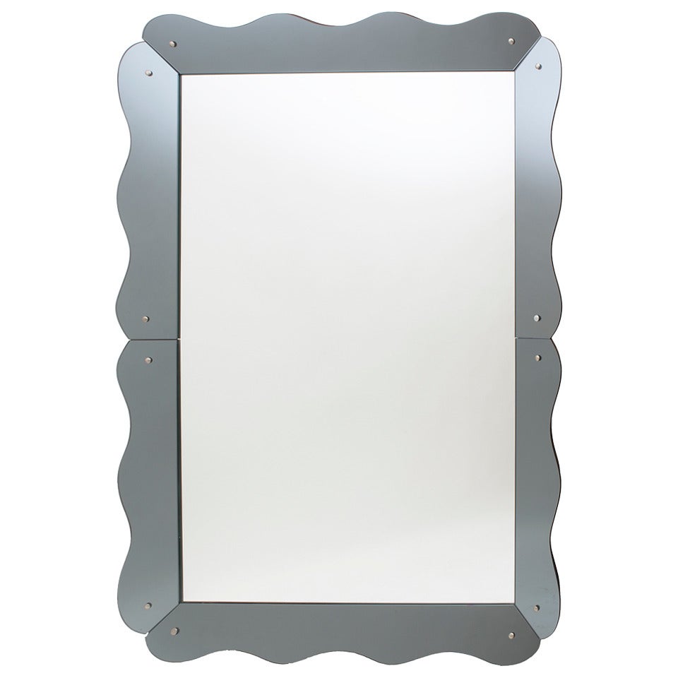 Large Venetian Style Mirror with Scalloped Grey Mirrored Frame, circa 1960