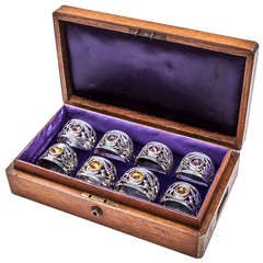 Fine Set of 8 Edwardian Silver & Amethyst Napkin Rings c.1911