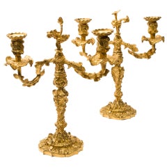 Pair of French Ormolu Twin Branch Roccoco Style Candelabra c.1890